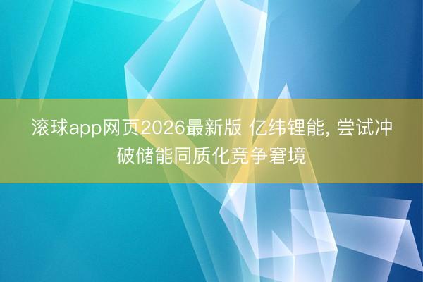 滚球app网页2026最新版 亿纬锂能, 尝试冲破储能同质化竞争窘境