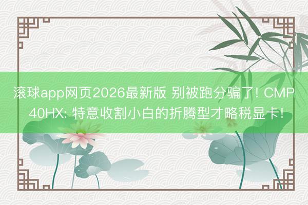 滚球app网页2026最新版 别被跑分骗了! CMP 40HX: 特意收割小白的折腾型才略税显卡!